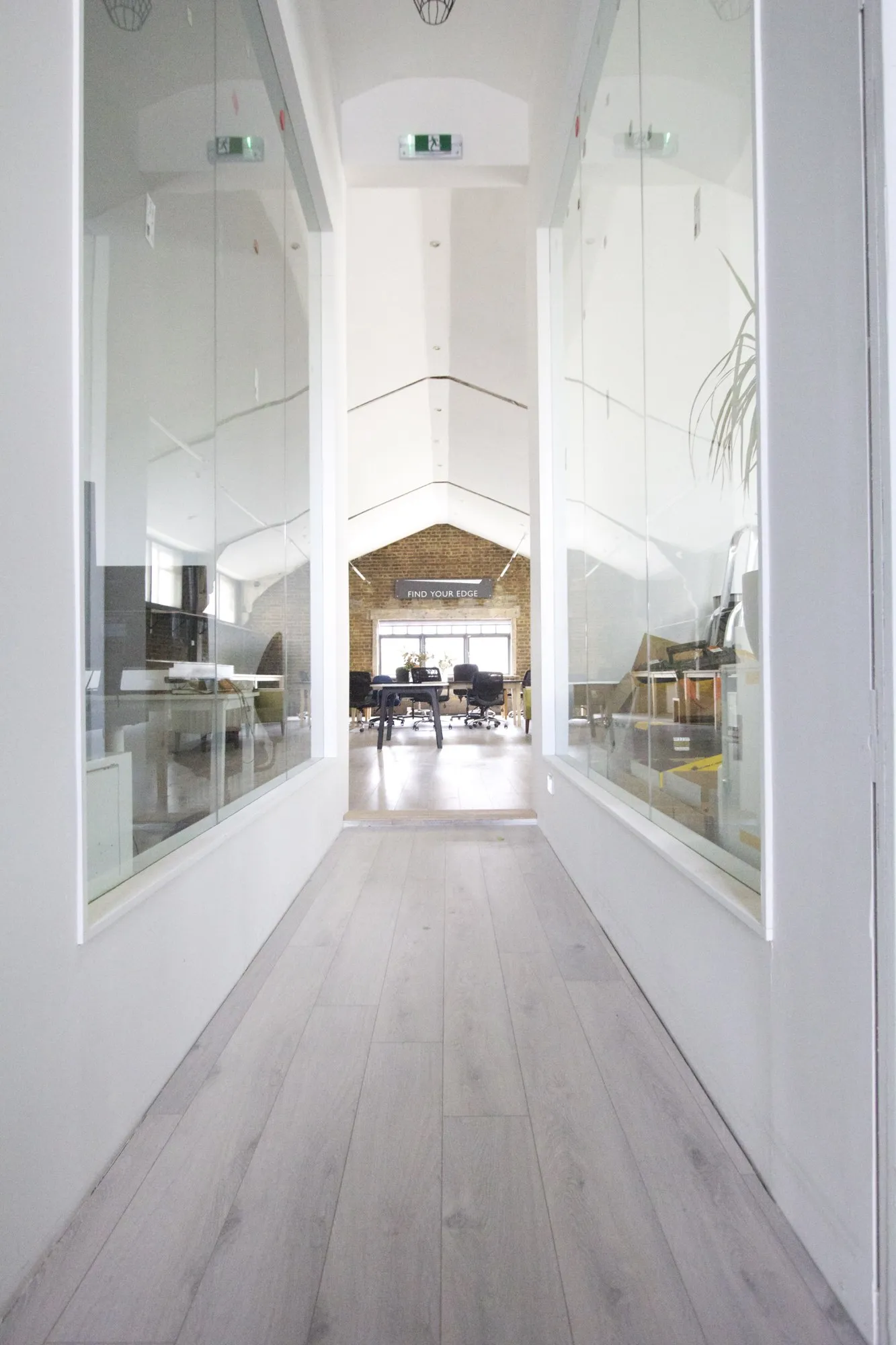 The glazed corridor to the studios