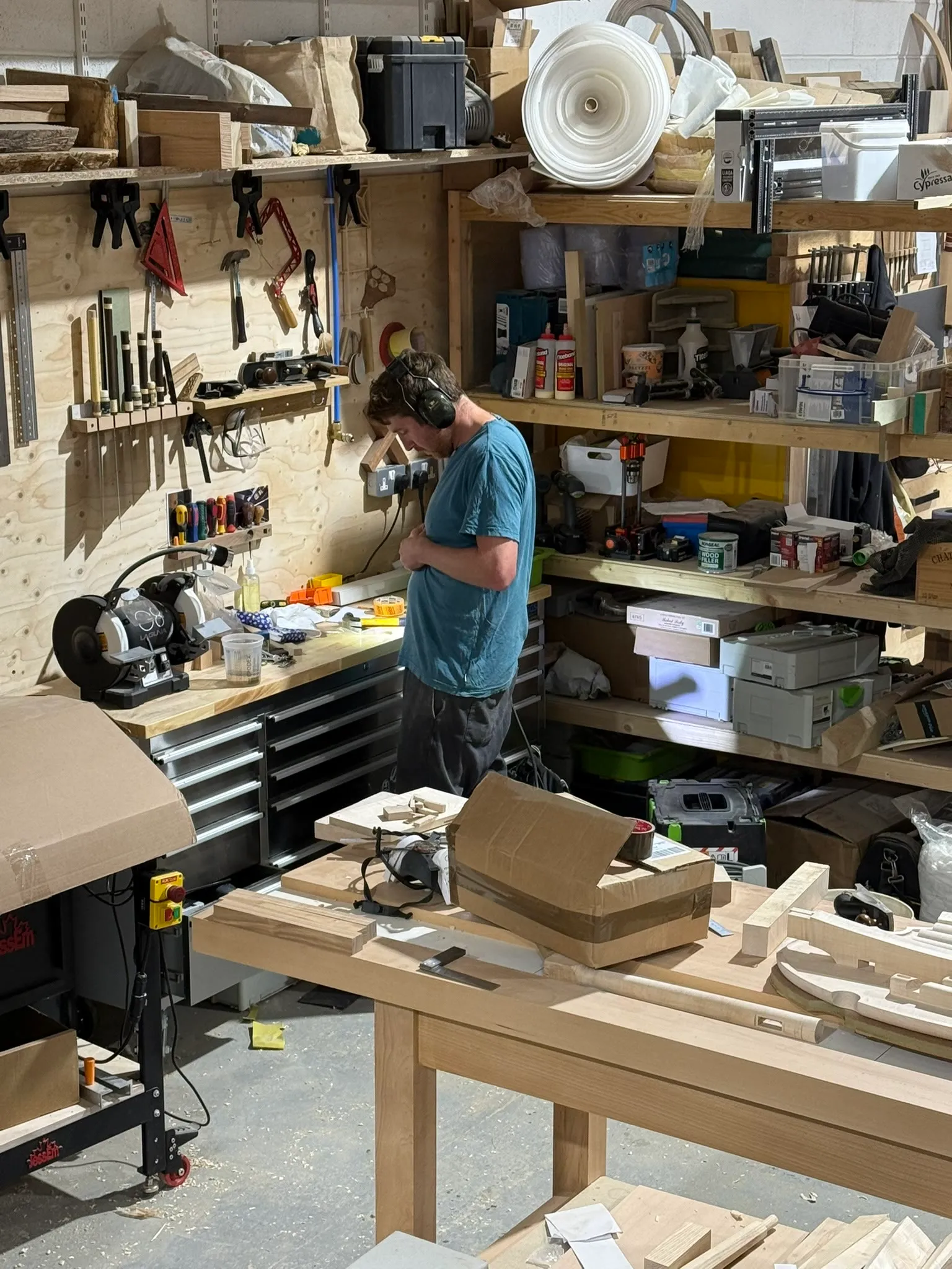 Nathan at a bench in the woodwork shop at Hone Bristol